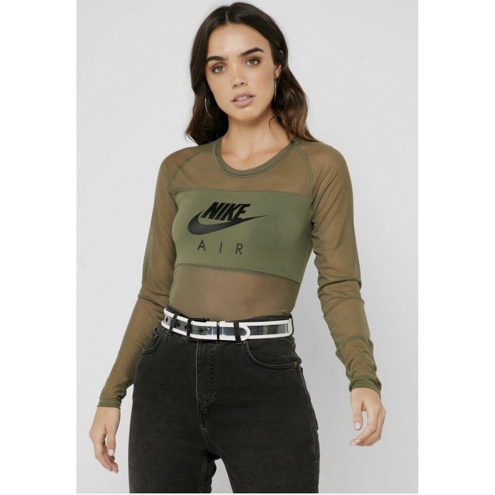 WOMENS NIKE AIR MESH BODYSUIT SIZE L (BV4664 222) OLIVE GREEN